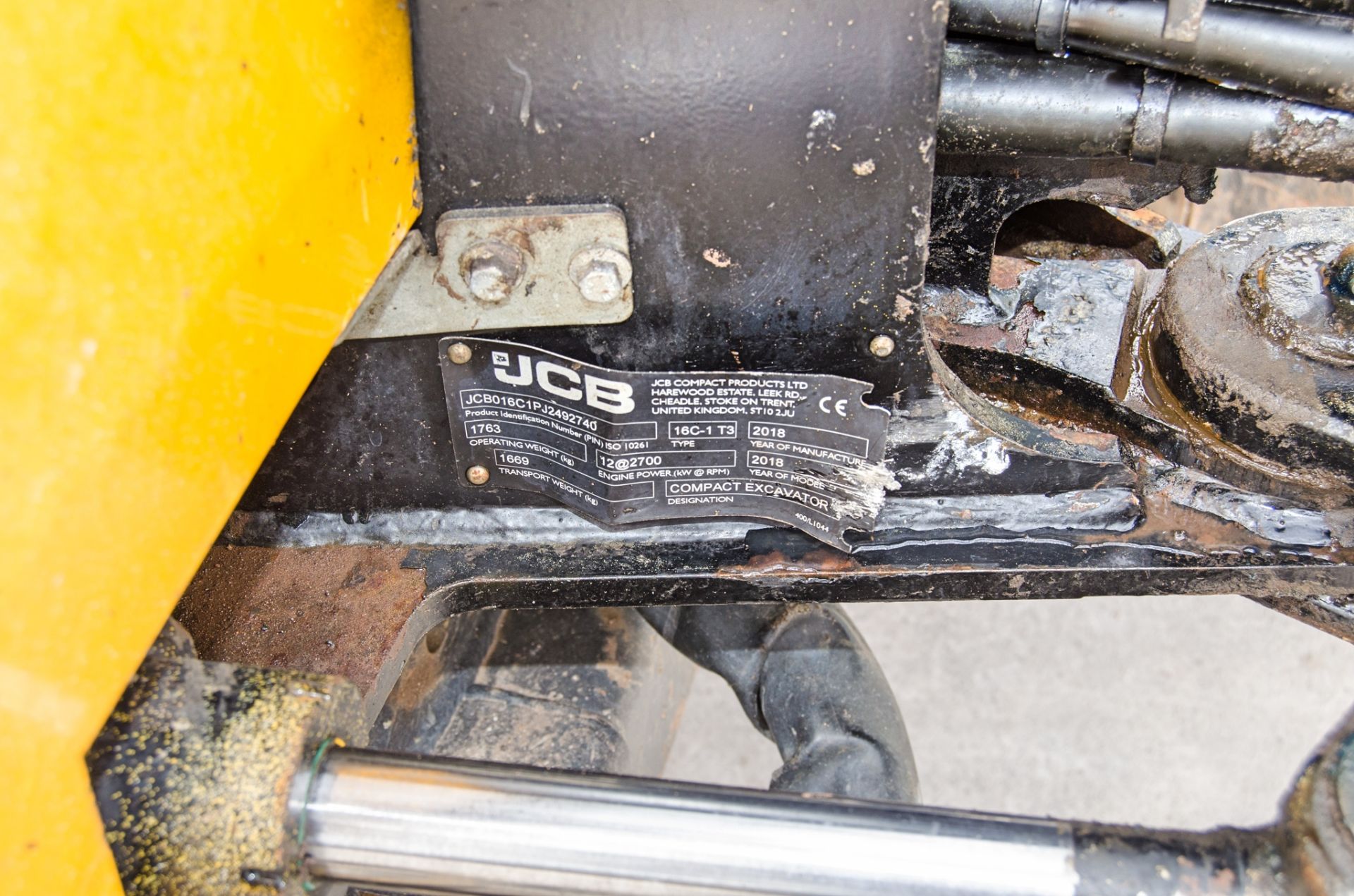 JCB 16 C-1 1.6 tonne rubber tracked mini excavator Year: 2018 S/N: 2492740 Recorded Hours: 1745 - Image 28 of 28