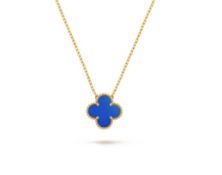 Vintage Alhambra Style Pendant & Chain - 18k Yellow Gold - Blue Agate