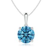 Fancy Blue Round Brilliant cut Diamond 2.00 Carat Pendant set in 18k White Gold & Chain- VS1 Clarity