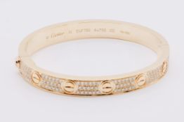 18k Rose Gold Diamond Paved Love Bangle Set With Round Brilliant Natural Diamonds 2.00 Carat