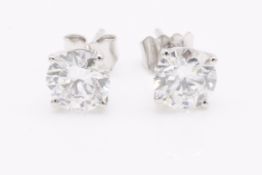 Round Brilliant Cut Diamond Earrings 2.00 Carat E Colour VS1 Clarity In 18k White Gold - IGI Cert