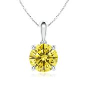 Fancy Yellow Round Brilliant Cut Diamond 2.00 Pendant set in 18k White Gold & Chain - VS1 Clarity