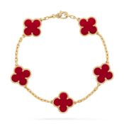 Vintage Alhambra Style Bracelet Carnelian -18K Yellow Gold
