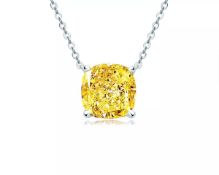 Fancy Yellow Cushion Cut Diamond 2.00 Carat Set in 18k White Gold And Chain - VS1 Clarity