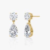Pear & Round Brilliant Cut Diamond 6.00 Carat Earrings Set in 18k Yellow Gold D Colour VS1 IGI Cert