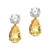 Pear & Round Brilliant Cut Diamond 6.00 Carat Earrings Set in 18k Yellow Gold Fancy Yellow VS1 IGI