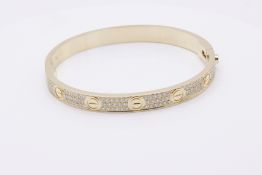 18k Rose Gold Diamond Paved Love Bangle Set With Round Brilliant Natural Diamonds 2.00 Carat