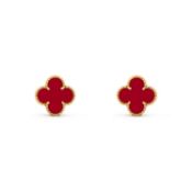 Vintage Alhambra Style Earrings Carnelian - 18ct Yellow Gold