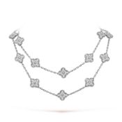 Vintage Alhambra style Long Necklace 18K White Gold - Round Diamonds - D Colour - VVS Clarity