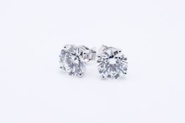 Round Brilliant Cut Diamond Earrings 4.00 Carat E Colour VS1 Clarity In 18k White Gold - IGI Cert