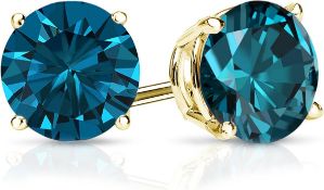 ** ON SALE ** Round Brilliant Cut Fancy Blue VS1 Diamond 4.00 Carat Earrings Set in 18k Yellow Gold