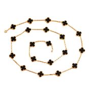 Vintage Alhambra Style Long Necklace Black Onyx & 18k Rose Gold