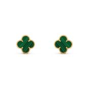 Vintage Alhambra Style Earrings Malachite - 18ct Yellow Gold