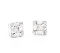 Pie Cut Round Brilliant & Baguette Cut Natural Diamond Earrings 4.00 Carat - SI Clarity