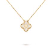 Vintage Alhambra Style Pendant & Chain -18K White Gold - Natural Diamond - Colour D - Clarity VVS