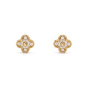 Vintage Alhambra Style Earrings 18k Yellow Gold - Round Diamonds - D Colour - VVS Clarity