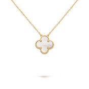 Vintage Alhambra Style Pendant & Chain Mother of pearl - 18K Yellow Gold