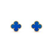 Vintage Alhambra Style Earrings Blue Agate - 18ct Yellow Gold