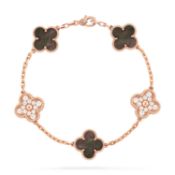 Vintage Alhambra style Bracelet - 18k Rose Gold - Natural Diamonds - Grey Mother Of Pearl