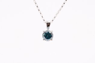 Round brilliant Cut ( Natural ) Diamond Pendant & Chain Fancy blue SI1 Clarity - EDR Report
