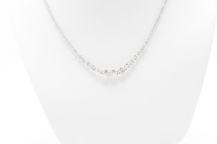 **ON SALE** Round Brilliant Graduated Natural Diamond Necklace Set in 18k White Gold - SI Clarity