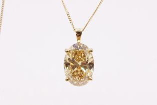 Oval Cut Diamond 6.00 Carat Pendant & Chain 18k Yellow Gold Fancy Yellow VS1 IGI Certificate