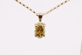 Oval Cut ( Natural ) Diamond 1.01 Carat Pendant & Chain in 18k Yellow Gold Fancy Yellow SI1 Clarity