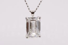 ** ON SALE ** Emerald Cut Diamond 10.03 Carat Pendant & Chain 18k White Gold F Colour VS2 Clarity