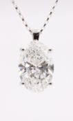 ** ON SALE **Oval Cut Diamond 5.87 Carat Pendant & Chain 18k White Gold E colour VVS2 Clarity