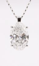 ** ON SALE **Oval Cut Diamond 5.87 Carat Pendant & Chain 18k White Gold E colour VVS2 Clarity