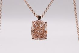 **ON SALE**Cushion Cut 8.02 Carat Fancy Pink VS2 Pendant & Chain in 18k Rose gold - IGI Certificate