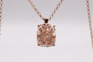 **ON SALE**Cushion Cut 8.02 Carat Fancy Pink VS2 Pendant & Chain in 18k Rose gold - IGI Certificate