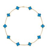 Vintage Alhambra style Necklace- 18k Yellow Gold - Blue Agate