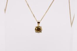 Round Brilliant Cut ( Natural ) Diamond Fancy Yellow VS2 Pendant & Chain 18k Yellow Gold - GIA