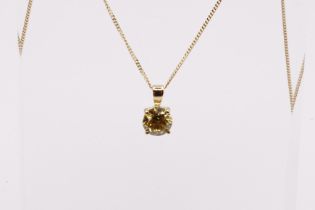 Round Brilliant Cut ( Natural ) Diamond Fancy Yellow VS2 Pendant & Chain 18k Yellow Gold - GIA