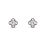 Vintage Alhambra Style Earrings 18k White Gold - Round Diamonds - D Colour - VVS Clarity