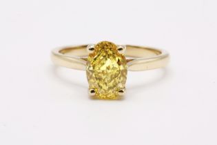 Oval Cut Diamond 2.00 Carat Ring Fancy Yellow VS1 Clarity Set in 18k Yellow Gold - IGI Certificate