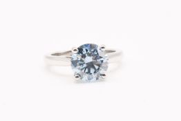 Round Brilliant Cut 3.01 Carat Diamond Fancy Blue VS Clarity Platinum Ring - EDR Certificate