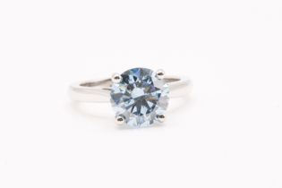 Round Brilliant Cut 3.01 Carat Diamond Fancy Blue VS Clarity Platinum Ring - EDR Certificate