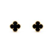 Vintage Alhambra Style Earrings Black Onyx & 18K Yellow Gold