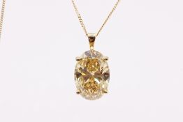Oval Cut Diamond 6.00 Carat Pendant & Chain 18k Yellow Gold Fancy Yellow VS1 IGI Certificate