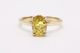 Oval Cut Diamond 2.00 Carat Ring Fancy Yellow VS1 Clarity Set in 18k Yellow Gold - IGI Certificate