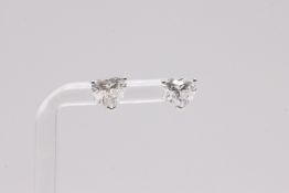 Heart Cut Diamond Earrings 4.00 Carat 18k White Gold D Colour VVS2 Clarity - IGI Certificate