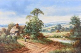 Chris Howells (1947-2013) Rural Landscape with Horses and Haywagon