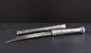A silver dagger or paper knife and scabbard, circa 1900