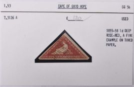 Cape of Good Hope 1855-58 1d deep ros- red, 3 good margins.