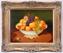 Ron Haslam (20th Century) Still Life of Fruit and Nuts in a White Porcelain Bowl