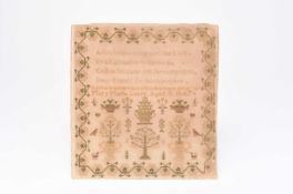 Two 19th century needlework samplers and a woolwork