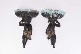 After Carpeaux, a pair of bronze putti figural wall pockets
