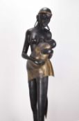Bronze sculpture of a Ndebele African woman holding a child, manner of Karl Hagenauer